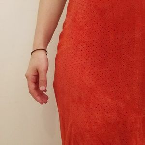 Sorbe Red Suede Leather Perforated Pencil Skirt